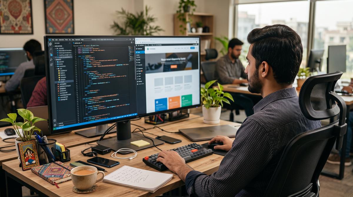 WordPress website being built on laptop with Elementor page builder